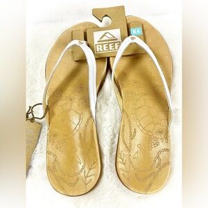 OluKai By REEF White Strap Tan Seaturtle-etched Women’s Sandals
